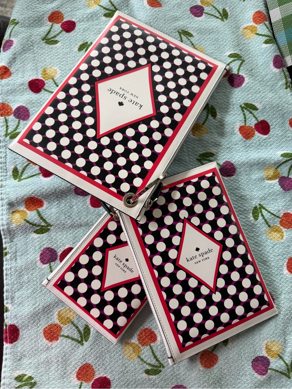 kate spade White Playing Card Trio Pouch Set with Black & Red Motifs - Picture 2 of 13